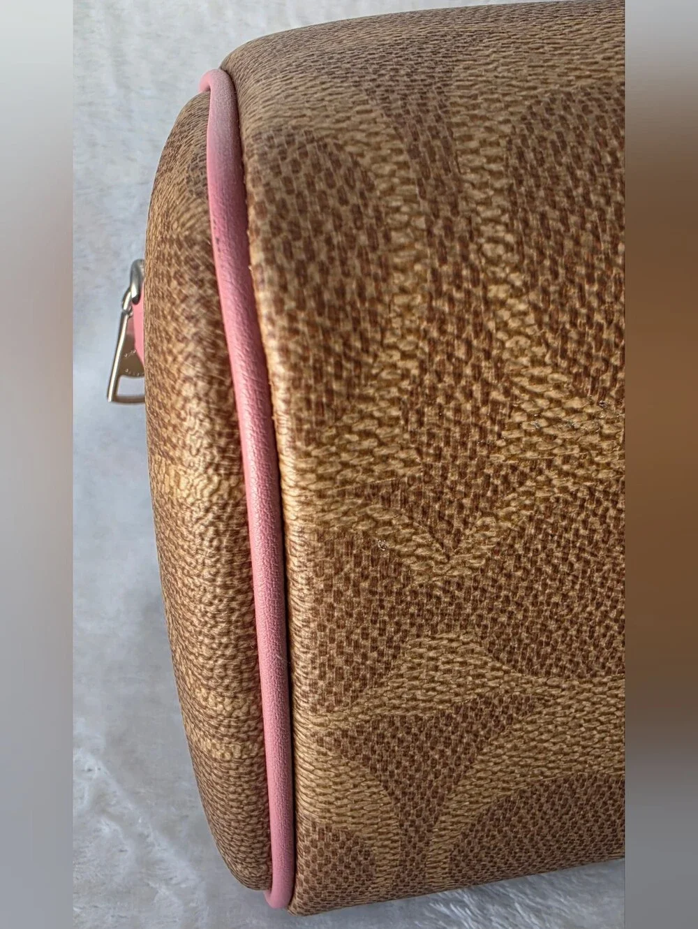 COACH Brown Signature Canvas Satchel with Pink Trim